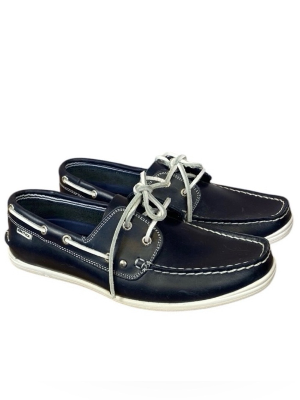 Nautica Navy and White Leather Slip On Classic Boat Dock Shoes Size 8.5